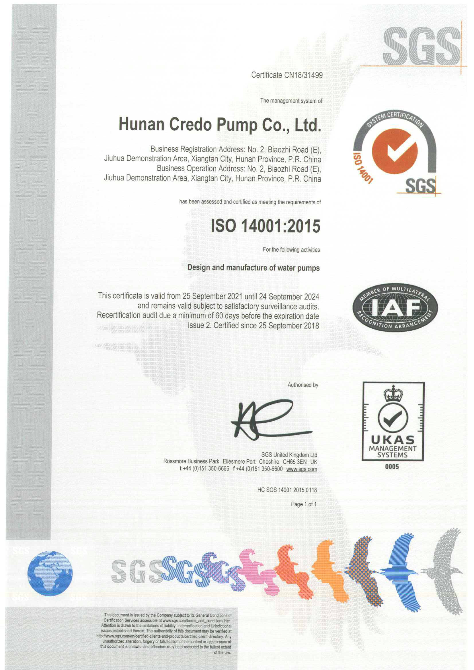 SGS ISO14001:2015